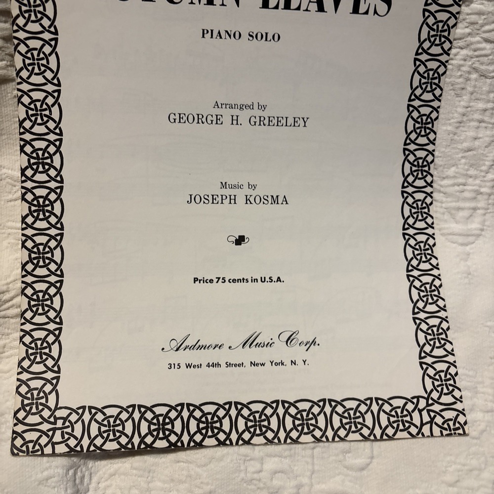 Autumn Leaves Piano Solo Sheet Music Joseph Kosma Ardmore Vintage - Picture 4 of 7